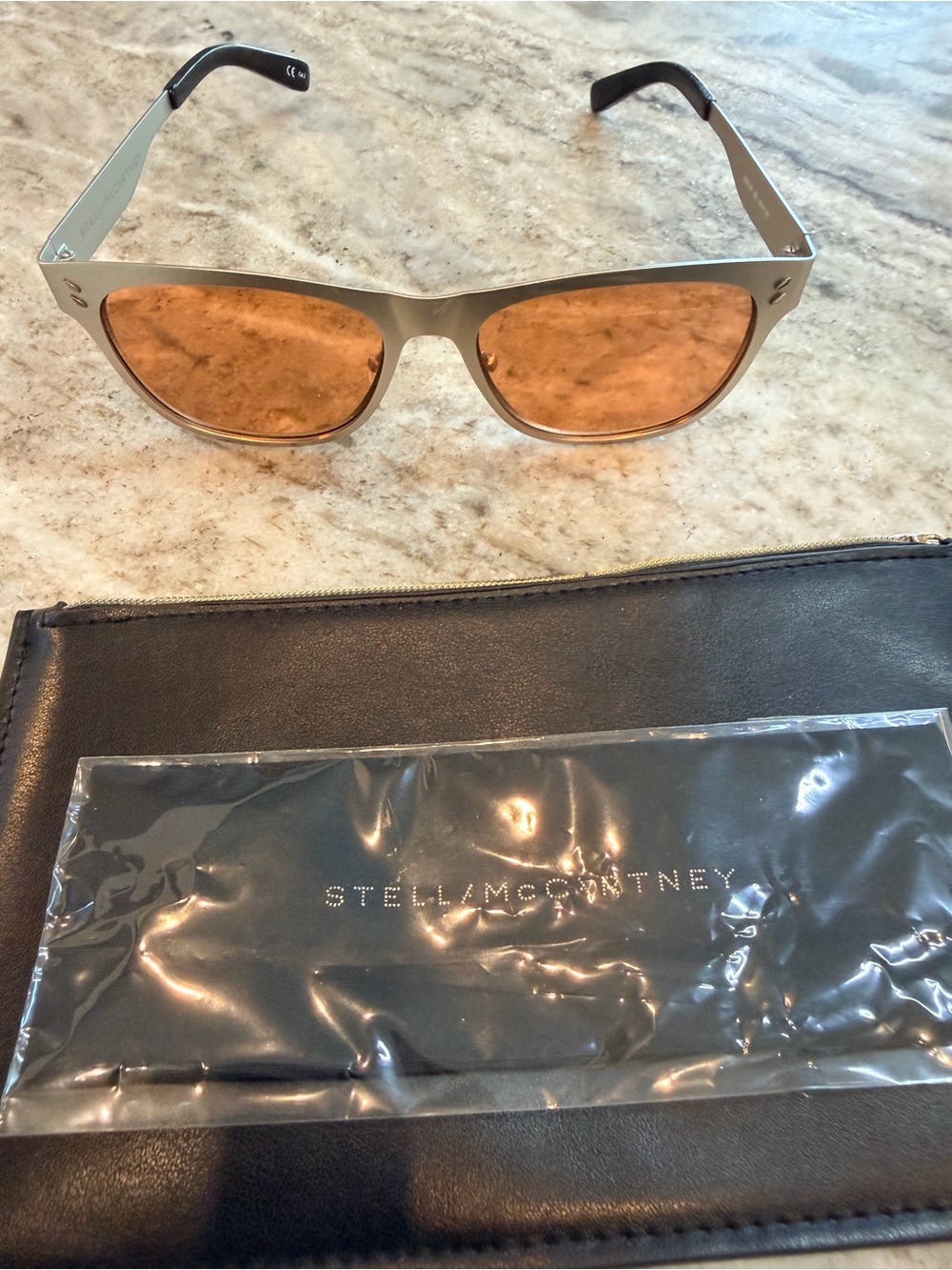 Stella McCartney Silver Metal Sunglasses Amber Orange Lenses w Pouch like me